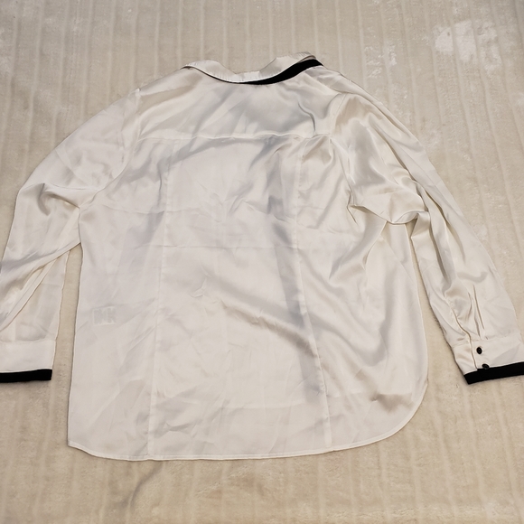 Penningtons Shiny White Button Down Top with Black Edging - Picture 13 of 16
